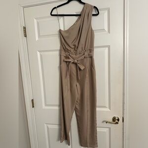 Express cropped jumpsuit champagne color one shoulder size XS
